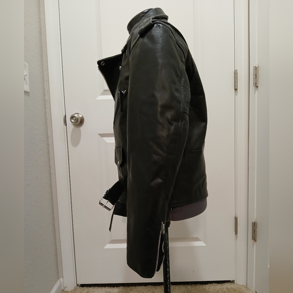 Unik Black‎ Leather Motorcycle Style Jacket - Picture 9 of 13